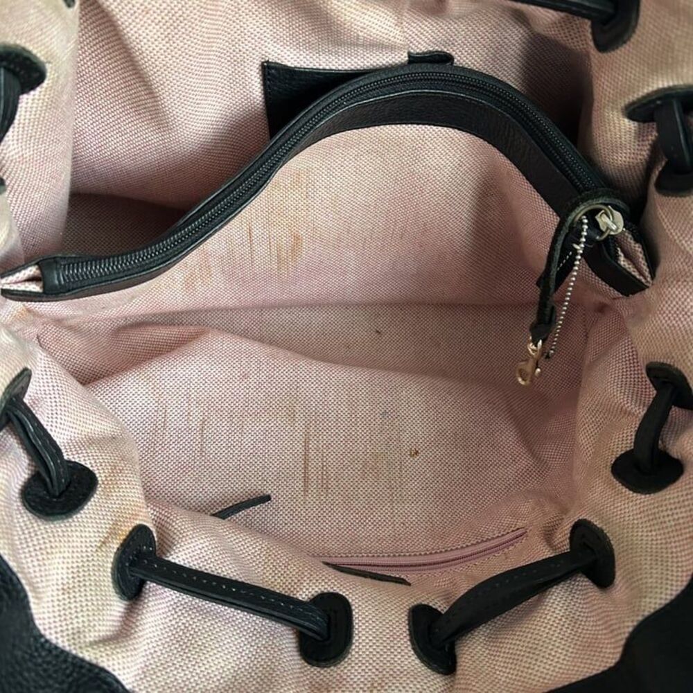 Dooney & Bourke Pebbled Leather Drawstring Tote Satchel Black Contrast Stitch - Picture 10 of 15